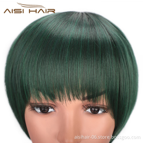 Aisi Hair Green Black Mixed Colors Short Straight Bob Wigs Synthetic Short Straight Bob Wigs For Women